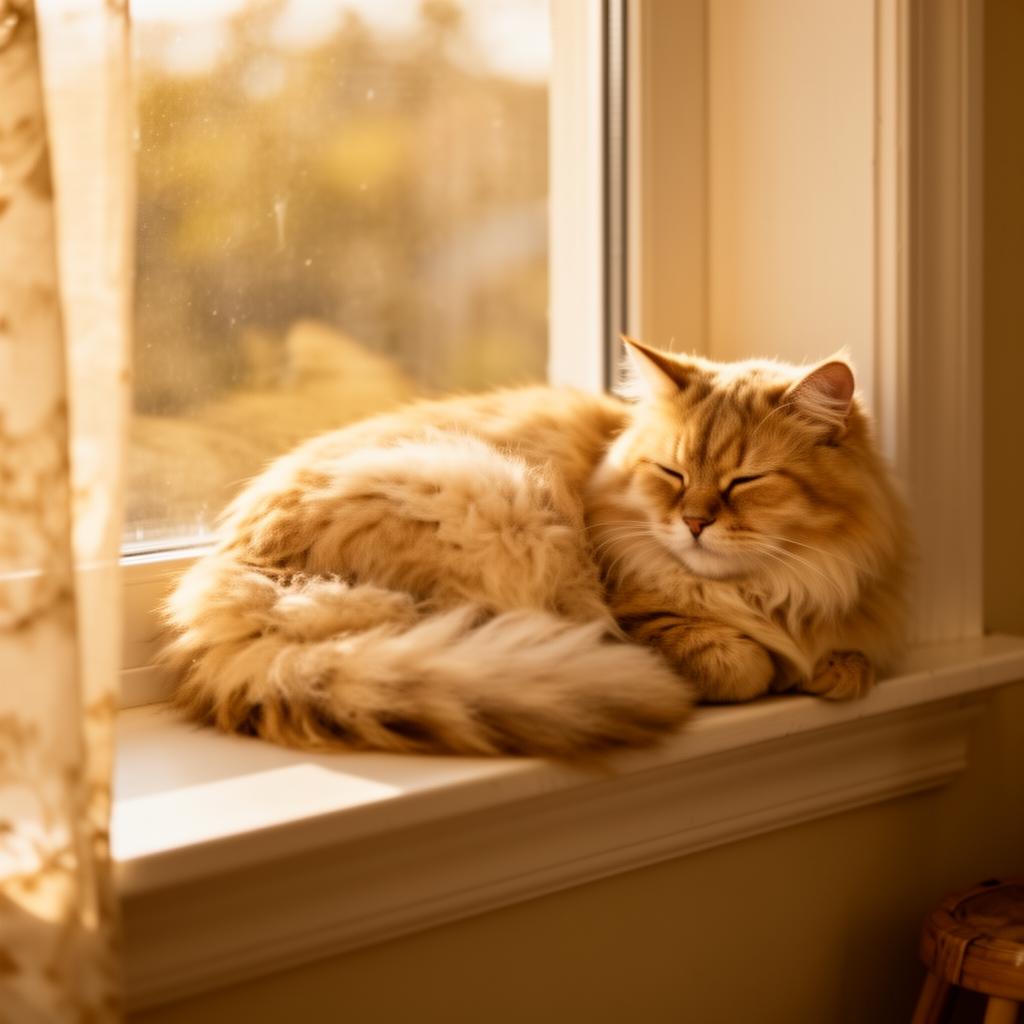 Gato descansando junto a la ventana al atardecer