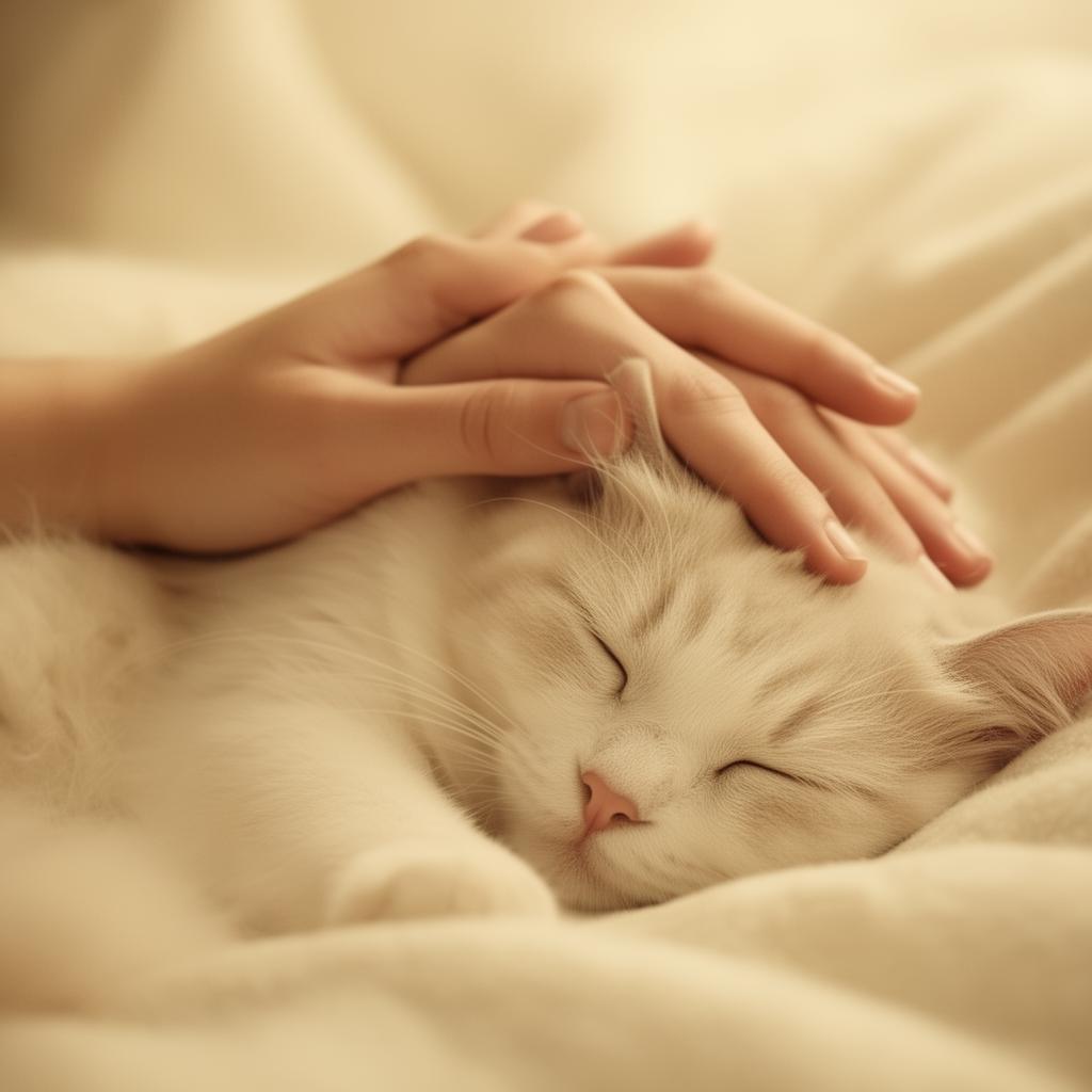 Manos acariciando a un gato con ternura